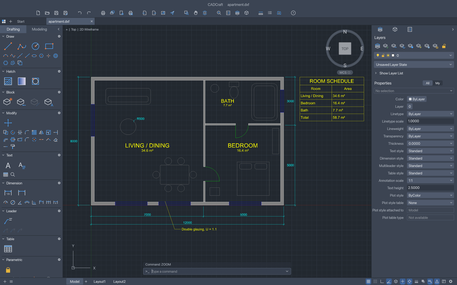 An apartment plan in CADCraft · Official project screenshot